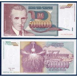 Yougoslavie P.121, neuf Billet de 5.000.000 Dinara 1993 Nikola Tesla