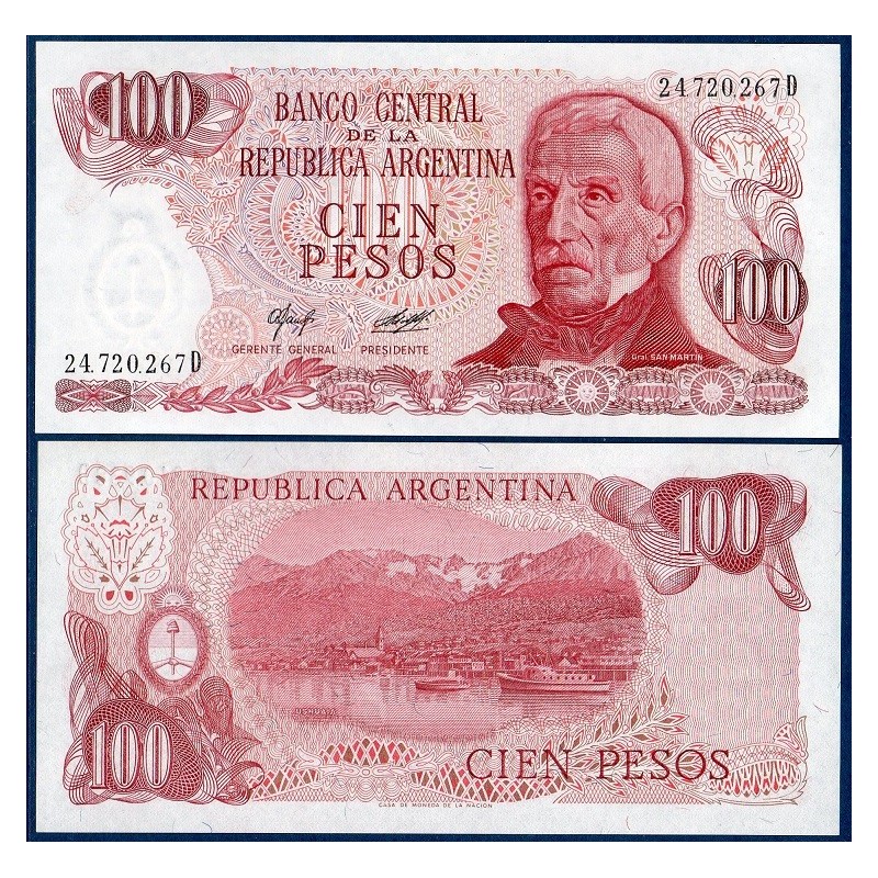 Argentine P.302a, neuf Billet de 100 Pesos 1976-1978 Ushuaia