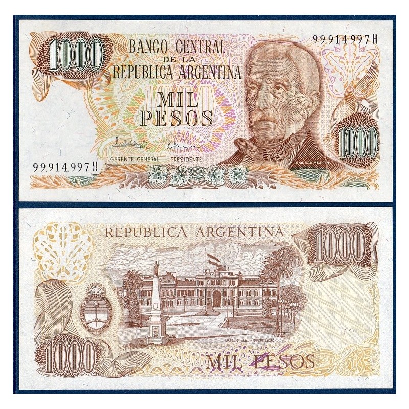 Argentine P.304d, neuf Billet de 1000 Pesos 1976-1983 place de mai