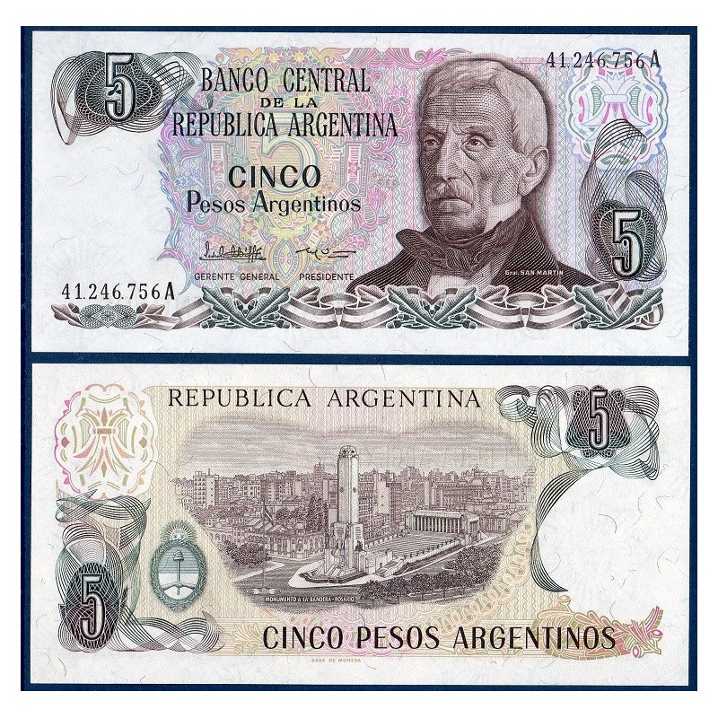 Argentine P.312a, Neuf Billet de 5 Pesos 1983-1984 Rosario