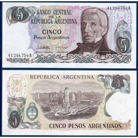 Argentine P.312a, Neuf Billet de 5 Pesos 1983-1984 Rosario