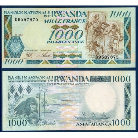 Rwanda P.21a, Neuf, Billet de 1000 Francs 1988-1989 Danseurs