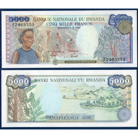 Rwanda P.22a, Neuf, Billet de 5000 Francs 1988-1989 Lac Kivu