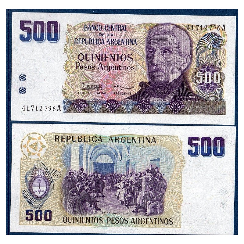 Argentine P.316a, neuf Billet de 500 Pesos 1984 22 de Mayo