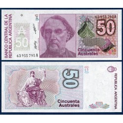 Argentine P.326b, neuf Billet de 50 Australes 1985-1989 Bartolomé Mitre