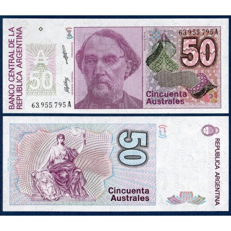 Argentine P.326b, neuf Billet de 50 Australes 1985-1989 Bartolomé Mitre