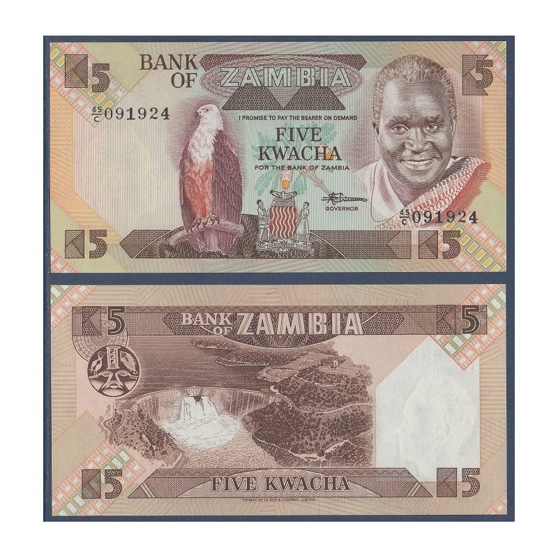 Zambie P.25d, Neuf, Billet de 5 Kwacha 1980-1988 Barrage