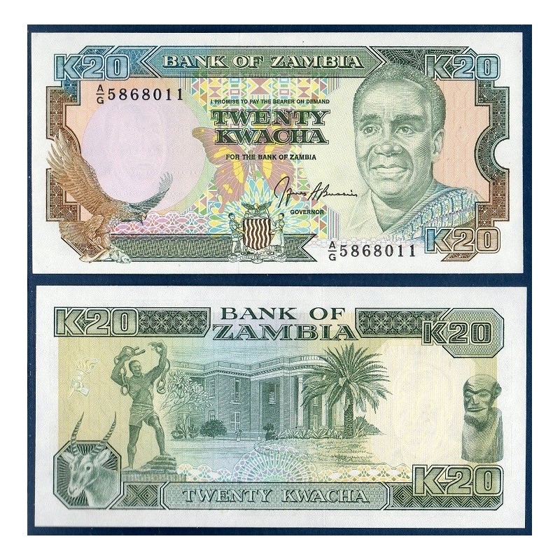 Zambie P.32b, Neuf, Billet de 20 Kwacha 1989-1991 Antilope