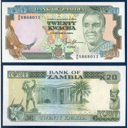 Zambie P.32b, Neuf, Billet de 20 Kwacha 1989-1991 Antilope