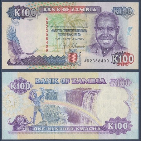 Zambie P.34a, Neuf, Billet de 100 Kwacha 1991 Buffle