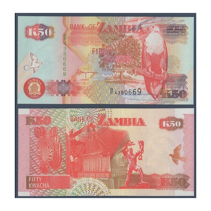 Zambie P.37b, Neuf, Billet de 50 Kwacha 1992 Zèbre