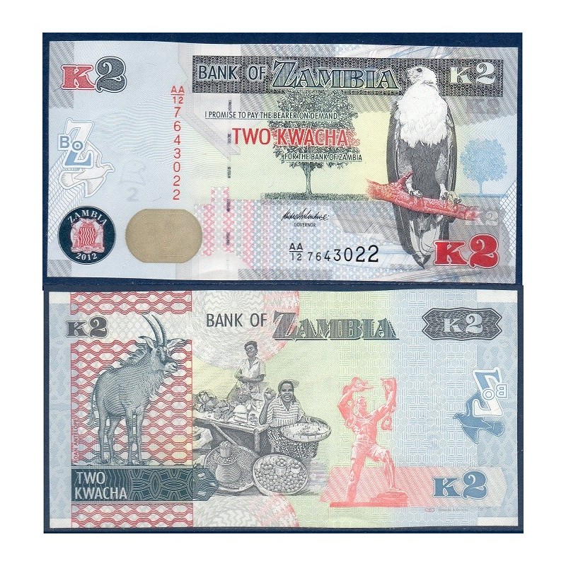 Zambie P.49a, Neuf, Billet de 2 Kwacha 2012 Marchandes