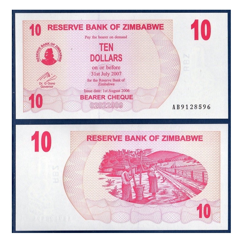 Zimbabwe P.39, Neuf, Billet de 10 Dollars 2006 Magenta