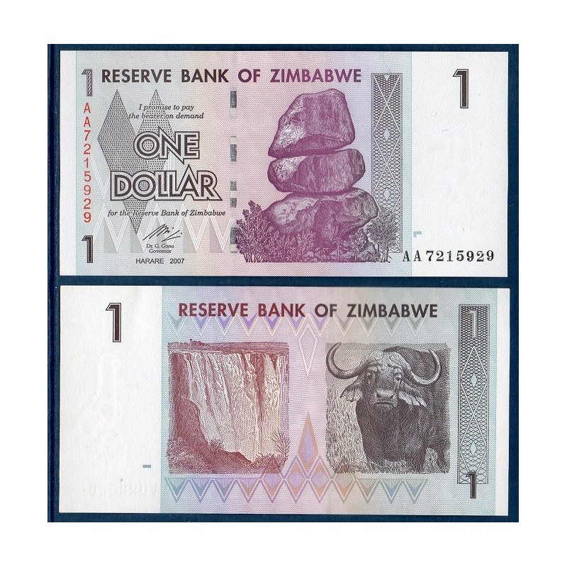 Zimbabwe P.65, Neuf, Billet de 1 Dollar 2007 Buffle