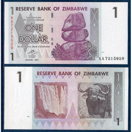 Zimbabwe P.65, Neuf, Billet de 1 Dollar 2007 Buffle