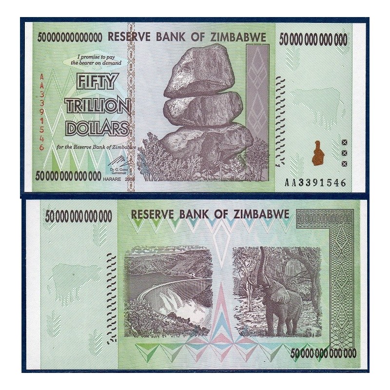 Zimbabwe Pick N°90, Billet de banque de 50 trillions de Dollars 2008