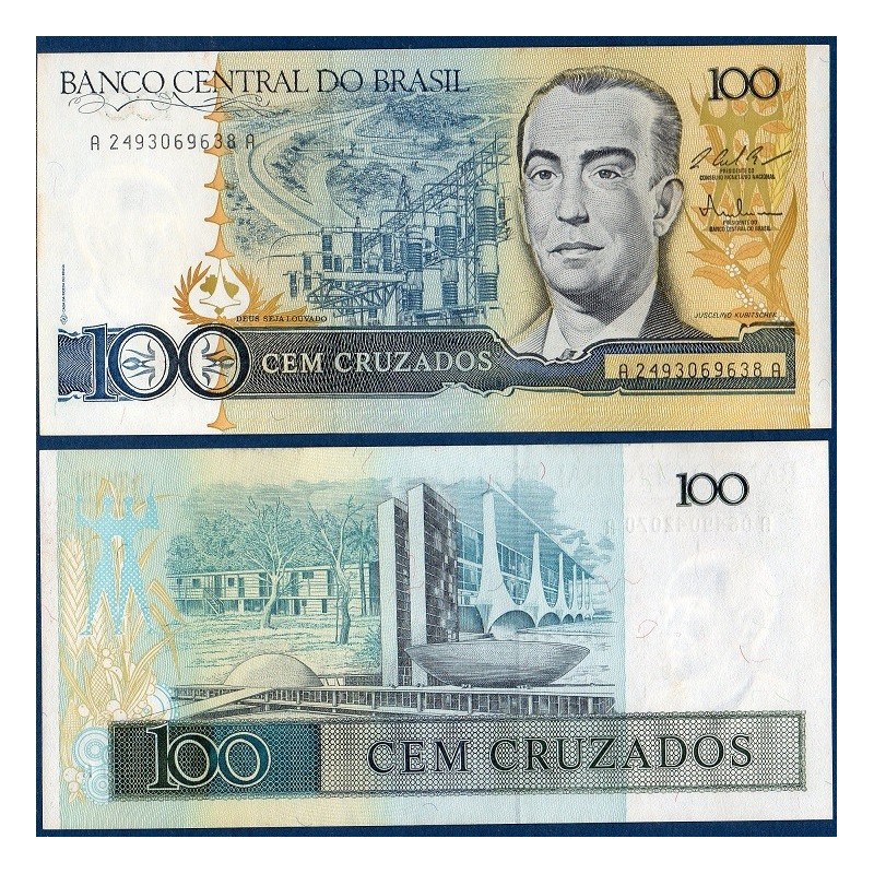 Bresil P.211c, neuf Billet de 100 Cruzados 1987 Juscelino Kubitschek