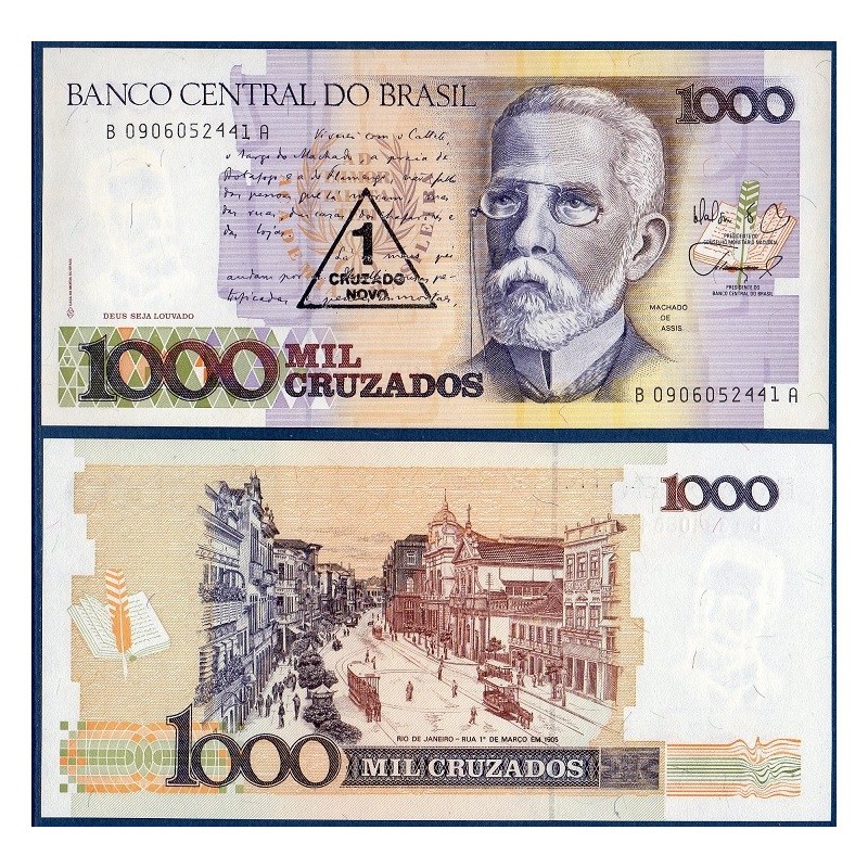 Bresil P.216b, neuf billet de 1 Cruzado Novo 1989 Joaquim Assis