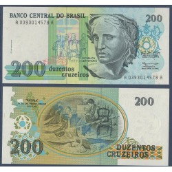 Bresil P.229, neuf Billet de 200 Cruzeiros 1990 république