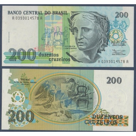 Bresil P.229, neuf Billet de 200 Cruzeiros 1990 république