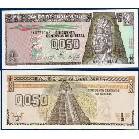 Guatemala P.65, Neuf Billet de 0.5 Quetzal 1983-1989 Tecun Uman