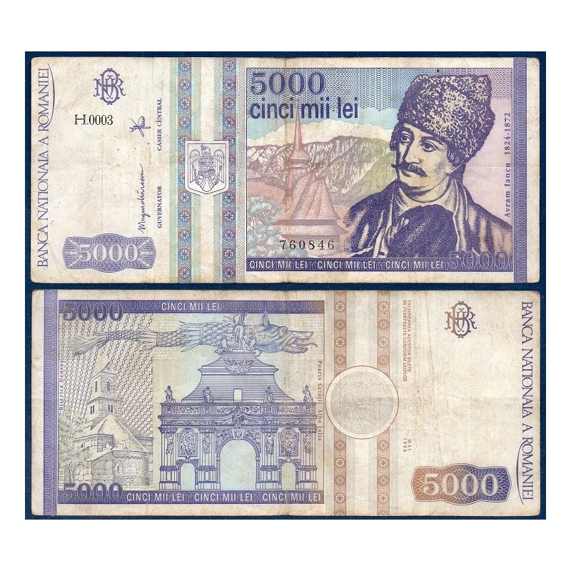 Roumanie P.104a, TB Billet de 5000 leï 1993 Avram Iancu