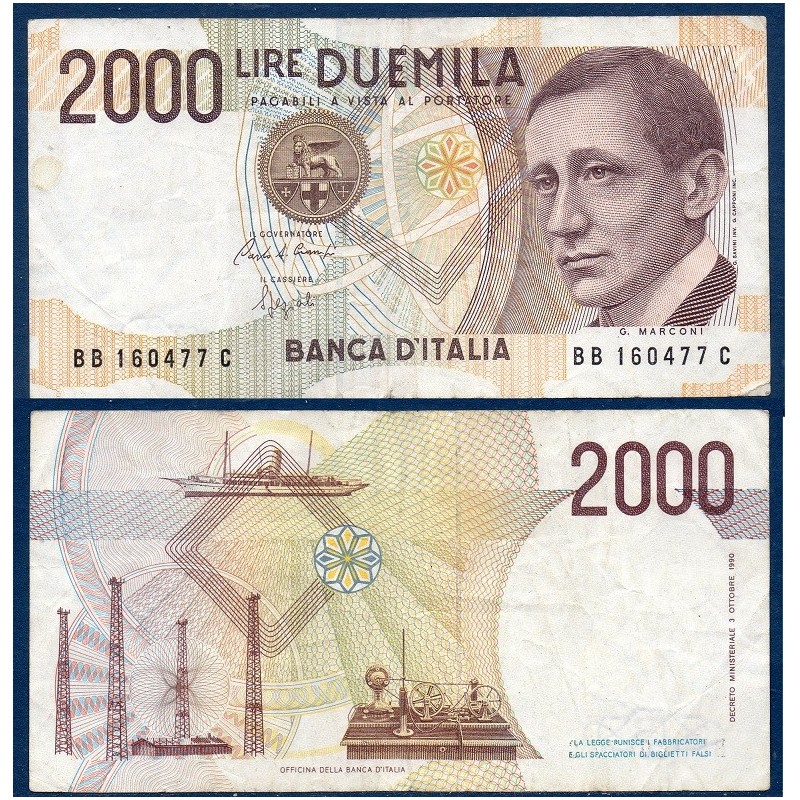 Italie P.115, TTB Billet de 2000 Lire 1990-1992 Marconi