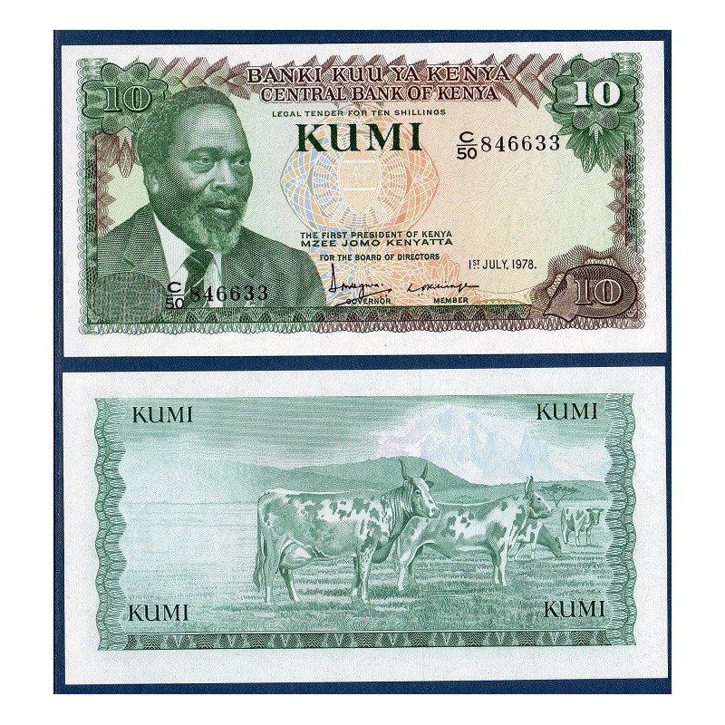 Kenya P.16, Neuf, Billet de 10 Shillings 1978 Vaches