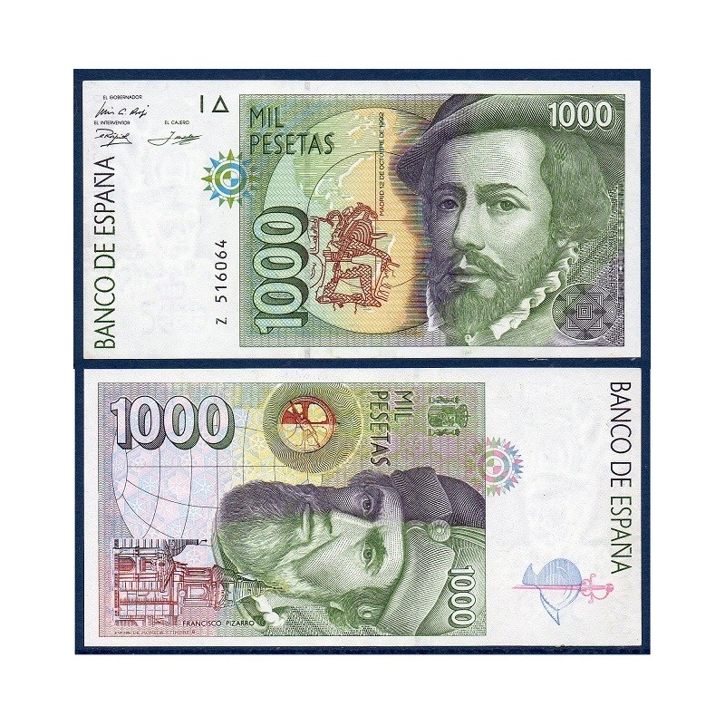 Espagne P.163, Sup Billet de 1000 pesetas 1992 Hernan Cortez