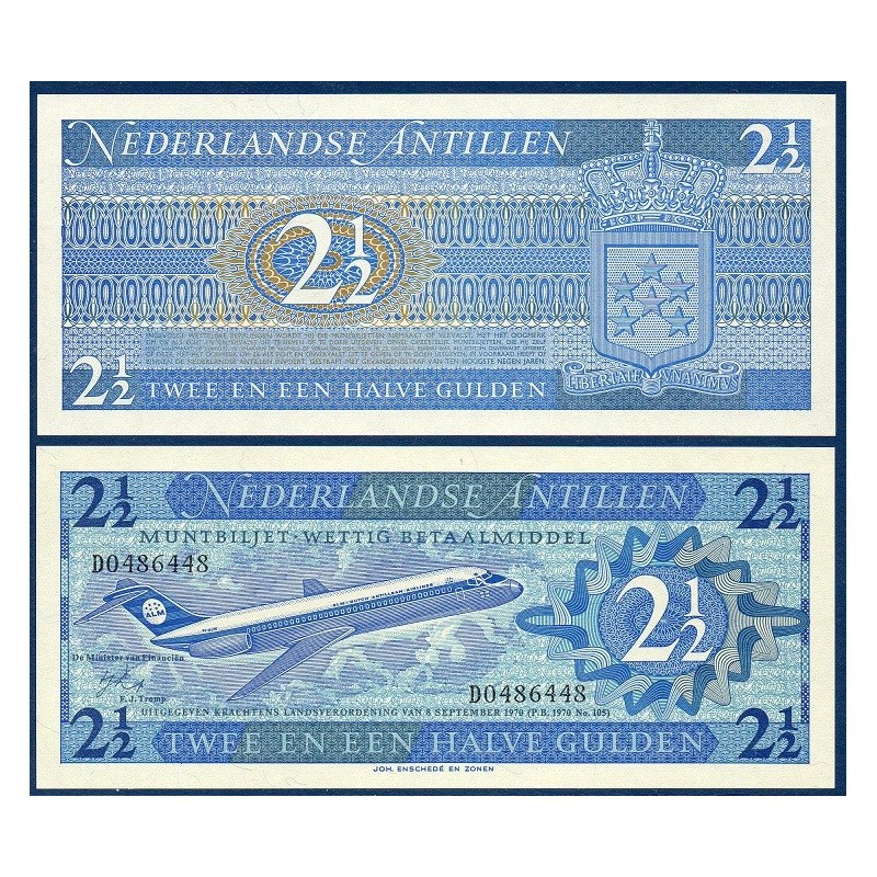 Antilles Néerlandaises P.21a, neuf Billet de 2 1/2 Gulden 1970 Douglas DC-9-15