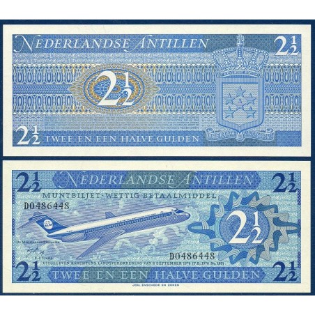 Antilles Néerlandaises P.21a, neuf Billet de 2 1/2 Gulden 1970 Douglas DC-9-15