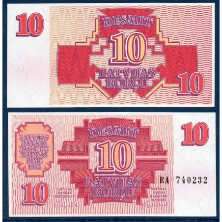 Lettonie Pick N°38, Billet de banque de 10 Rublu 1992