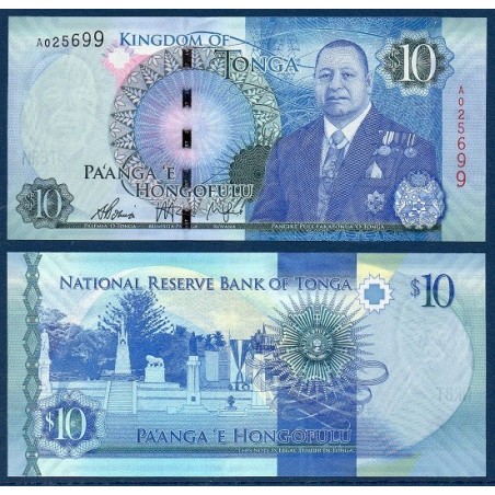 Tonga P.46, neuf Billet de 10 Pa'anga 2015 Tupou VI