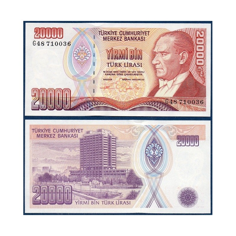 Turquie P.202, Billet de 20000 Lira 1995-1997 Ankara