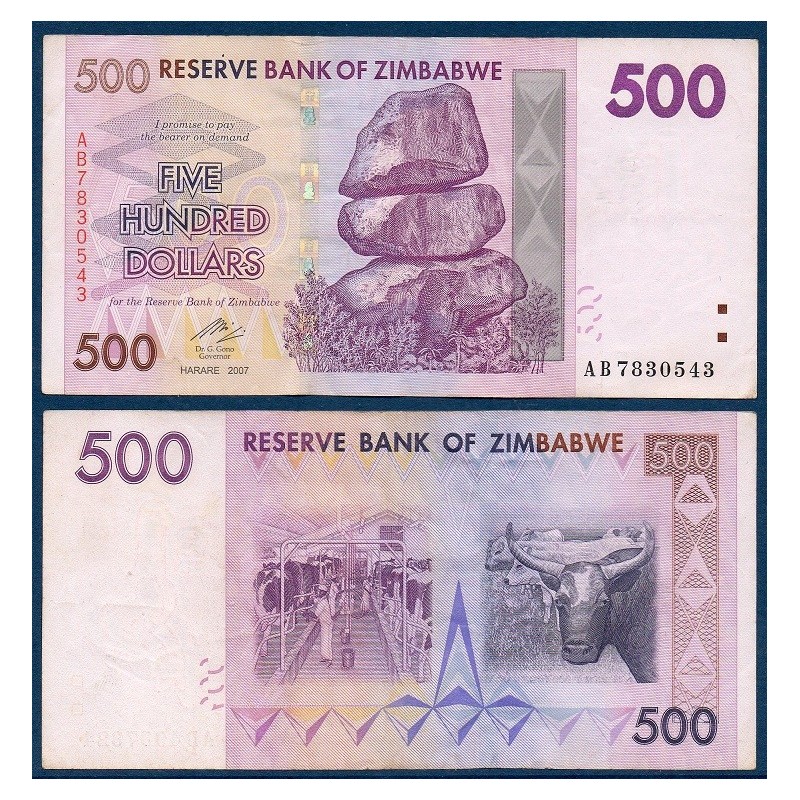 Zimbabwe P.70, TTB, Billet de 500 Dollars 2007 Bovins