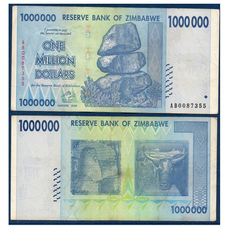 Zimbabwe Pick N°77, Billet de banque de 1 million de Dollars 2008