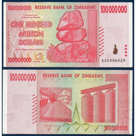 Zimbabwe Pick N°80, Billet de banque de 100 millions de Dollars 2008