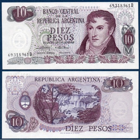 Argentine P.295, neuf Billet de 10 Pesos 1973-1976 Chutes Iguaza