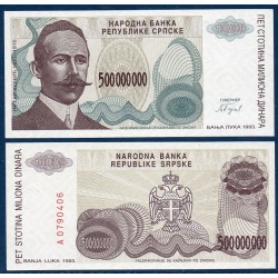 Bosnie P.158a, neuf Billet de 500000000 Dinara 1993 kocic brun