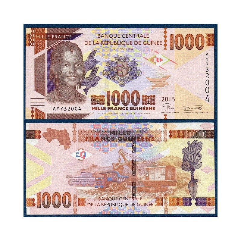 Guinée P.48a, Neuf, Billet de 1000 Francs 2015 Colombes