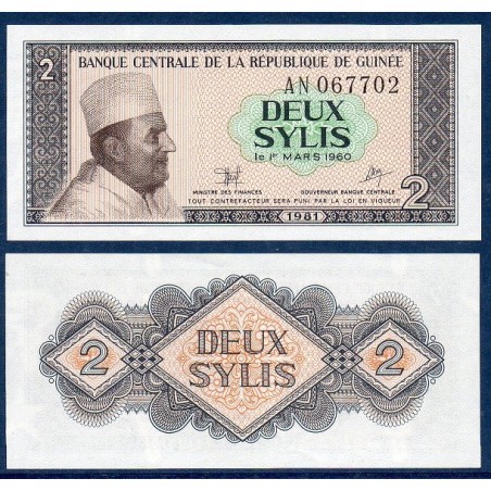 Guinée P.21a, Neuf, Billet de 2 Sylis 1981 Mohammed V