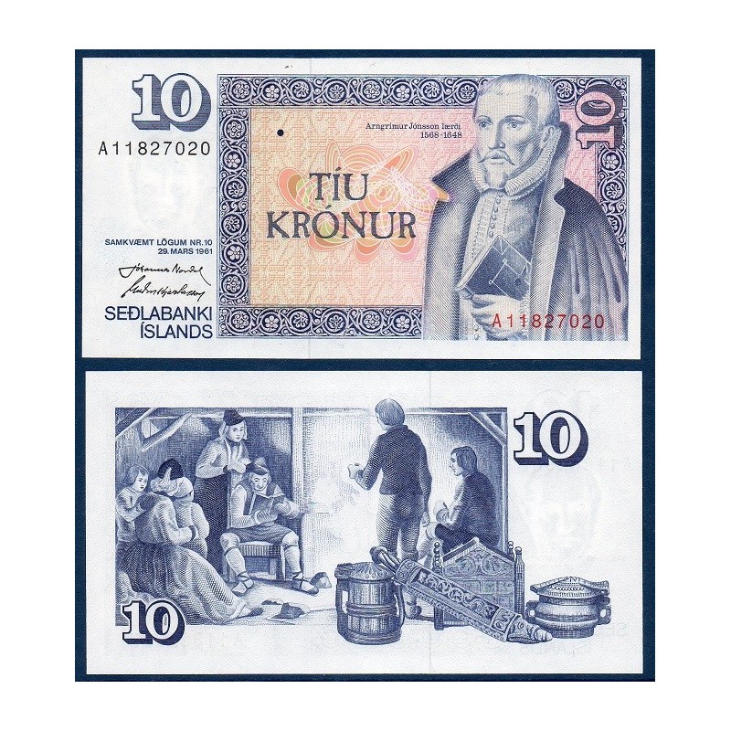 Islande P.48a, Billet de 10 kronur 1981 Arngrimur Jonsson