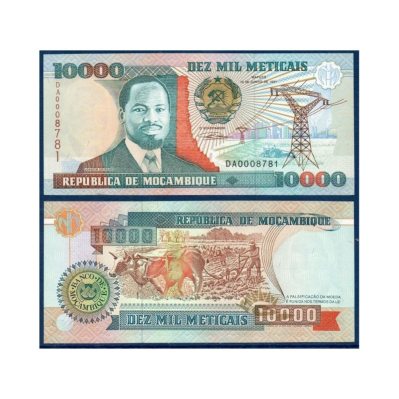 Mozambique Pick N°137, Billet de banque de 10000 meticais 1991