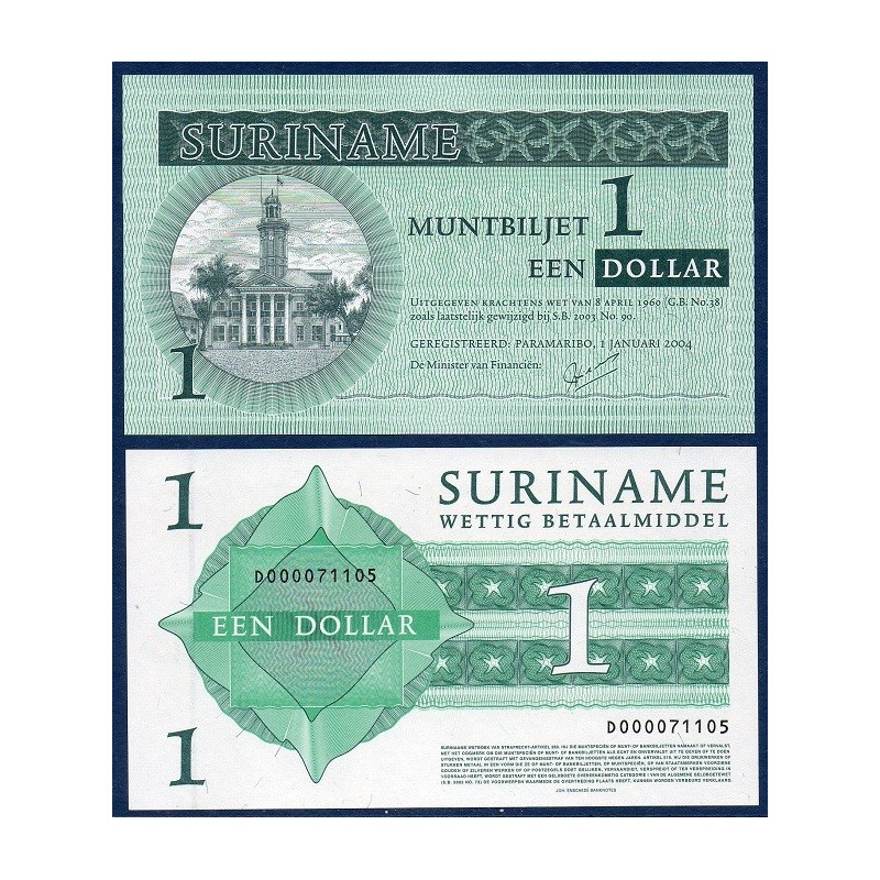 Suriname Pick N°155, Billet de banque de 1 Dollar 2004