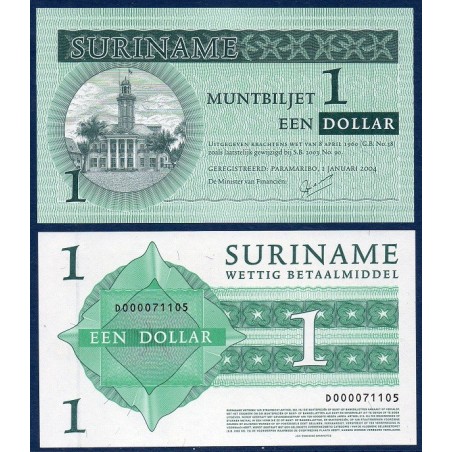 Suriname Pick N°155, Billet de banque de 1 Dollar 2004