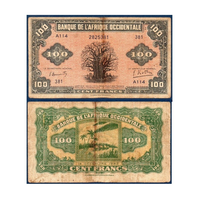 AOF P.31a, TB Billet de 100 Francs CFA 1942 Baobab