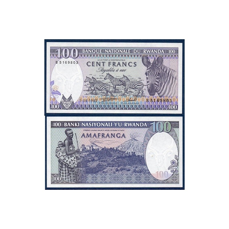 Rwanda P.18, Neuf, Billet de 100 Francs 1982 Volcans