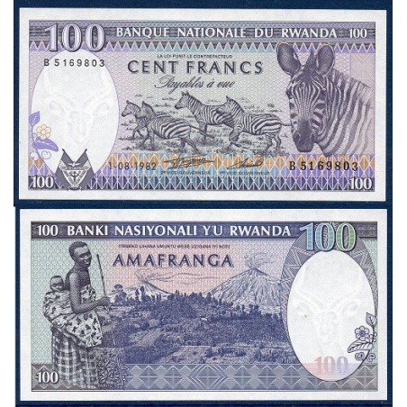 Rwanda P.18, Neuf, Billet de 100 Francs 1982 Volcans