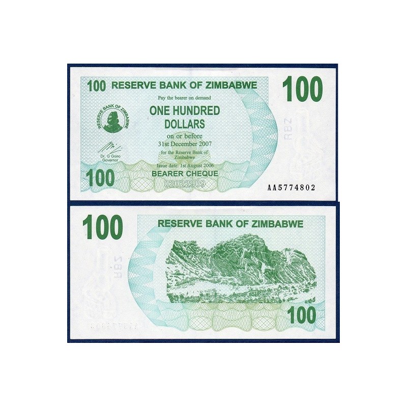 Zimbabwe P.42, Neuf, Billet de 100 Dollars 2006 Terrasse