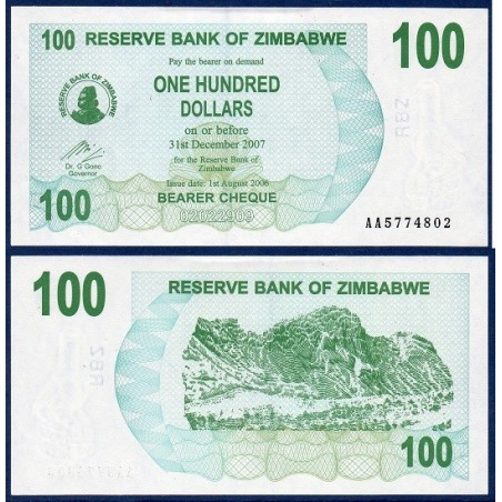 Zimbabwe P.42, Neuf, Billet de 100 Dollars 2006 Terrasse